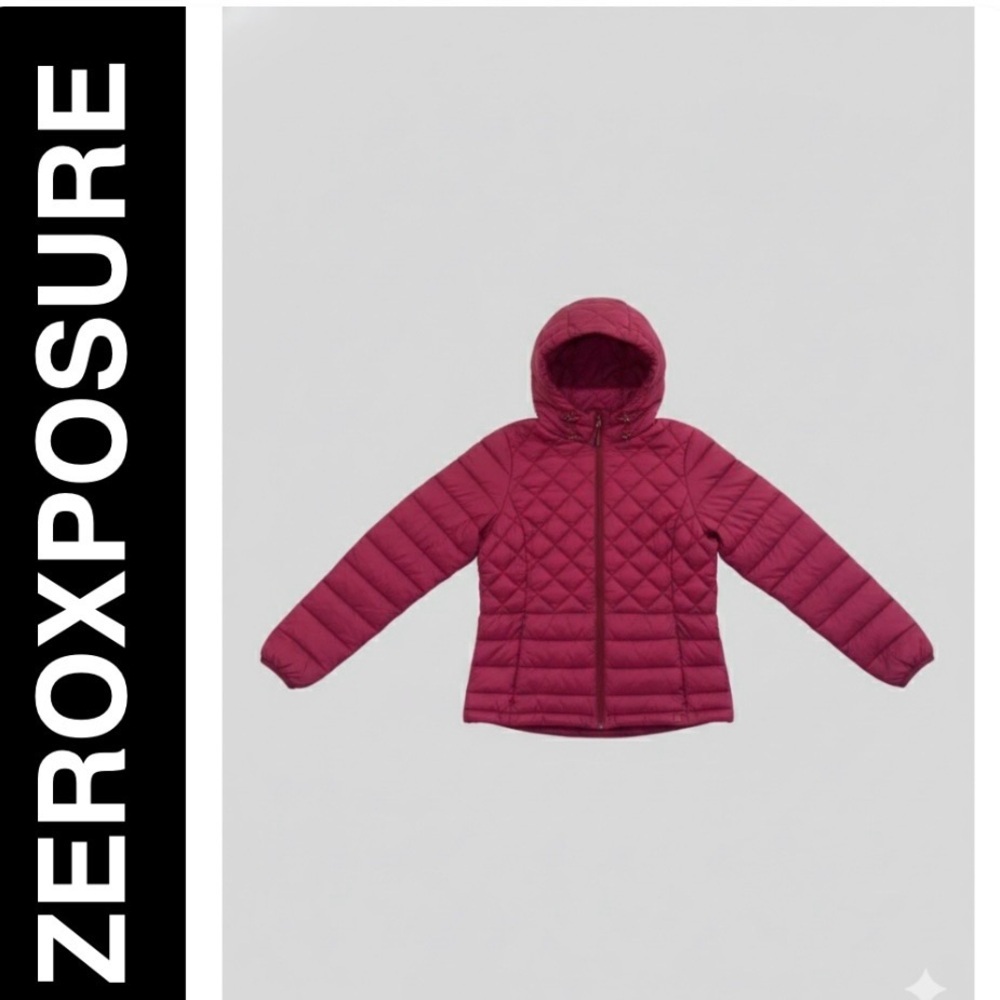 ZeroXposur Lightweight Wine/Burgundy Hi-Low Quilted Puffer Jacket Hooded Medium